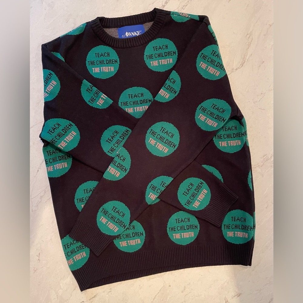 AWAKE NY Black & Green Crew Neck Relaxed Fit Sweater - Size Small - EUC - Picture 14 of 15